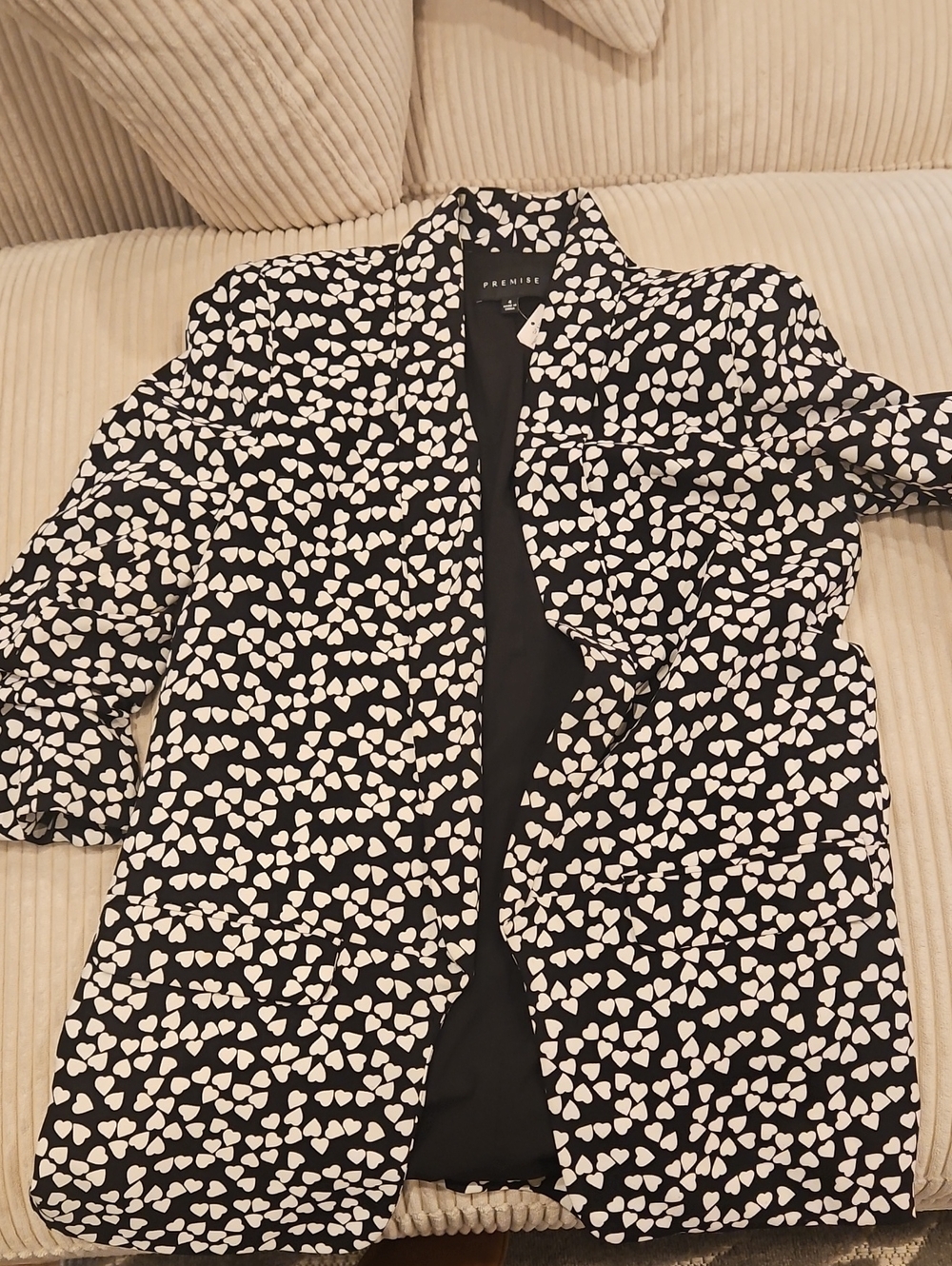 Premise Black Blazer with White Heart Print